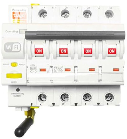 RASMACOR - Interruptor Magnetotermico WiFi – Rearmable 4P 25A Curva C 6kA – Termico Inteligente con Control Remoto – Compatible con App Tuya Smart – Domotica - 4 Polos 25A