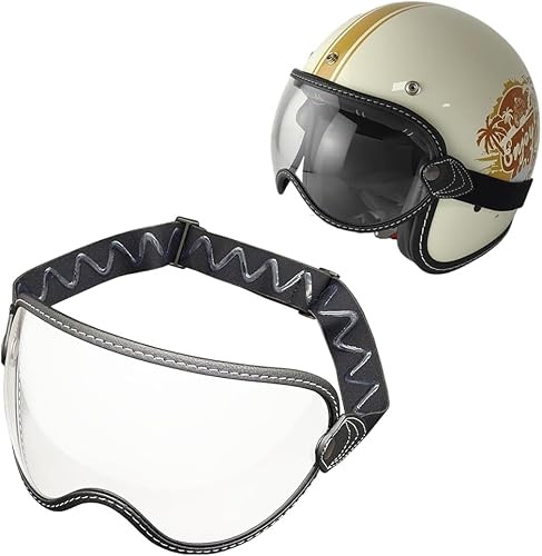 XYJTC Motociclo Visiera for casco jet 3/4. Occhiali con visiera elastica compatibili con casco jet 3/4 retrò, casco fuoristrada (solo for uso diurno, colore argento)(Clear-day+night Use)