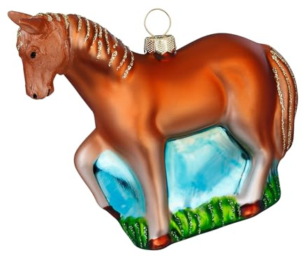 Christbaumschmuck Glas 10cm - Pferd Figur zum Aufhängen - handbemalt - Weihnachtsbaum Anhänger für Weihnachten - Christbaumanhänger & Weihnachtsbaumschmuck - Bauernhof Tiere Braun