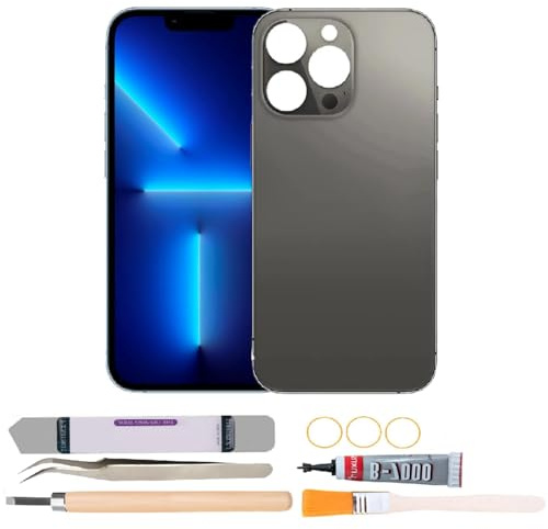 Cubierta trasera de cristal de repuesto compatible con iPhone 13 Pro Max de 6.7 pulgadas con kits de herramientas de reparación (negro)