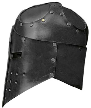KAHDGSS Mittelalterliche Renaissances Barbute PU Leder Ritter Templer Kreuzritter Helm Halloween Kostümprops Vollgesichtsmaske Mittelalterliche Templer Crusader Ritter Helm