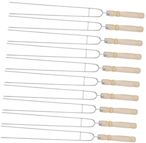 ARTIBETTER 10 pezzi Spiedini Bbq in Acciaio con Manico in Legno Forchette Spiedo Riutilizzabili per Barbecue Esterno e Camping Accessori Girarrosto per Carne e Verdure