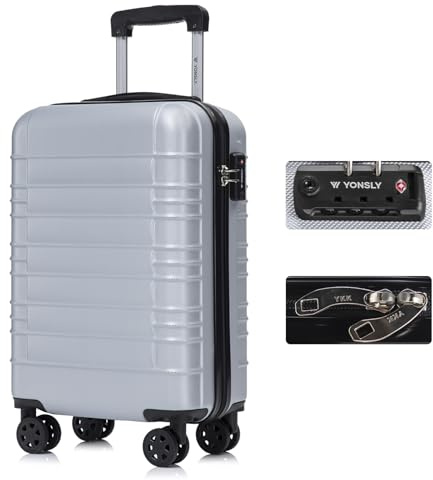 YONSLY Premium Reisekoffer TSA-Schloss,YKK-Reißverschluss Hartschalen-Koffer Trolley Kabinenkoffer Rollkoffer Suitcase Handgepäck 4 Rollen (Silber, M)