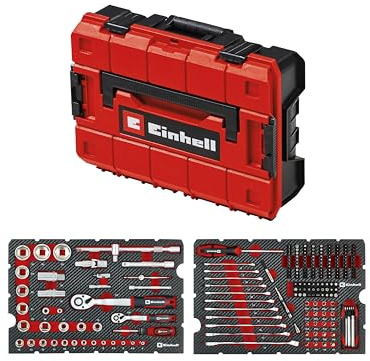 Einhell E-Case 201-tlg. Werkzeugkoffer Mechanik | Bit-Zubehör | Stecknuss-Set | Umschaltknarren | Gabel-Ringschlüssel | Sechskant-Stiftschlüssel | Systemkoffer