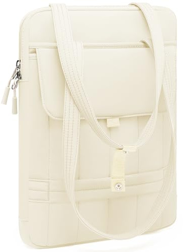 HYZUO 13.3-14 Inch Puffy Laptop Case Sleeve Padded Handbag, Beige | for 13-14 MacBook Pro/Air, 13 13.3 Dell/HP/Lenovo/Asus/Acer Notebook Chromebook, Women Slim Shoulder Bags Work Daily Bag