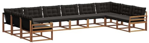 vidaXL Outdoor-Sofagarnitur mit Kissen 10 pcs Natürlich und Schwarz, Gartenmöbel Set, modernes Sofa für draußen, ergonomisches Design, bequemer Sitzplatz, stilige Couch für den Patio