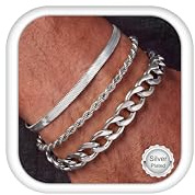 Morfetto 3Pcs Armband Herren Silber Gold Edelstahl Kette Wasserfest Set | 18K Vergoldet Armbänder für Herren,Wasserfest Robust Bequem,Panzerkette Figaro Gliederseil,Herren Schmuck,Geschenke Männer
