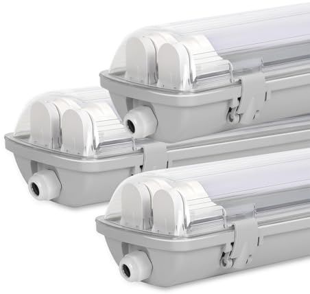 Jaxguom 3er Set 150cm LED Feuchtraumleuchte 2-flammig, IP65 Wannenleuchte inkl. 2x24W T8 Röhren (4800lm), 4000K NW, Industrieleuchte für Garage & Werkstatt