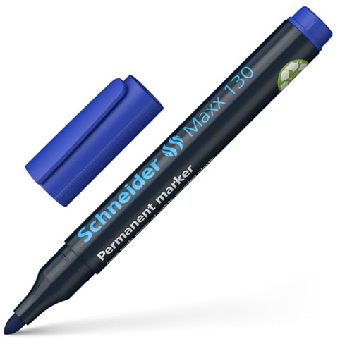 Schneider Maxx 130 Permanentmarker, 1 Stück, blau | Rundspitze, Strichstärke 1–3 mm, schnelltrocknend und wasserfest, nachfüllbar – für Karton, Folie, Glas, Metall, Holz, Stein