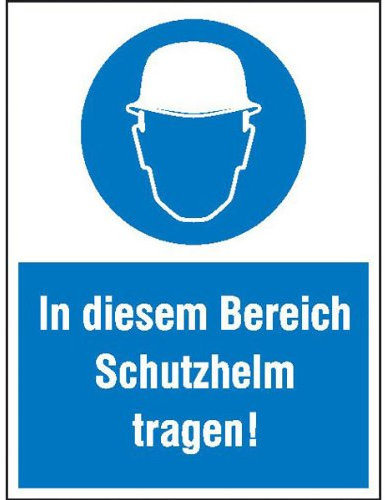 Gebots-Kombischild In diesem Bereich Schutzhelm tragen! Größe 30,00 cm x 40,00 cm Kunststoff [Hart-PVC], witterungsbeständig