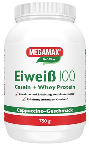 Megamax Eiweiss Cappuccino 750 g | Molkenprotein + Milcheiweiß Für Muskelaufbau | 2k-Eiweiss ideal zum Backen | hochwertiges Low Carb Eiweiß-Shake | aspartamfrei Protein-pulver mit Aminosäuren
