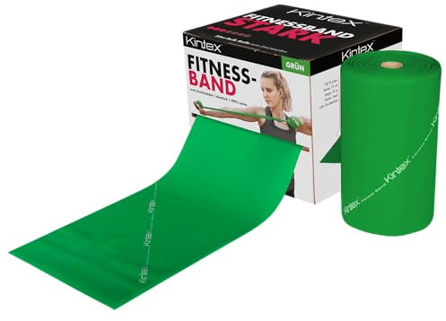Kintex Fitnessband Rolle, 25 m x 15 cm, Gymnastikband in 5 Stärken, 100% Latex, Trainingsband zum selbst zuschneiden, Widerstandsband (Grün)