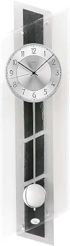 Pendeluhr AMS Wanduhr 5217 Funk mit Pendel Mineralglas Rückwand Aluminium Schiefer - Auflage