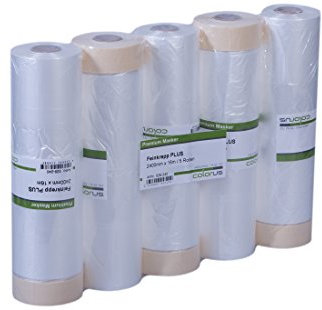 Colorus Masker Tape PLUS – 3 Rollen 240 cm x 16 m – Abdeckfolie mit Feinkrepp Klebeband | HDPE Folie selbsthaftend | Malerband für großflächiges Abkleben