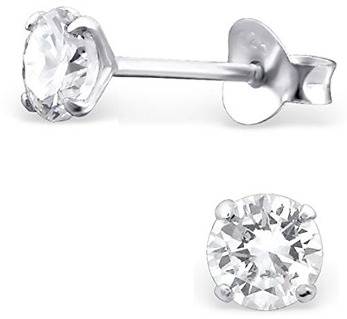 DTPsilver - Boucles d'oreilles Femme en Argent Fin 925 avec Rond Oxyde de Zirconium - Fermoir clou