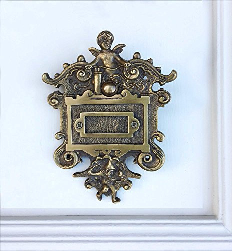 Antikas - timbre latón con motivo ángel y gnomo puerta de casa - timbre con botón estilo antiguo timbre diseño rústico