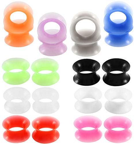 HuaCan - 20PCS Ecarteur Oreille, Fin Mince Silicone Flexible Souple Creux Plug Tunnel Tambour Taper Flesh colorée 3mm - 16mm