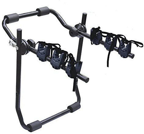 Lupex Shop - Porte-vélos universel arrière pour voiture PNLS01 jusqu'à 3 vélos, pour faire du vélo en vacances au parc, à la mer – Produit certifié et homologué + gilet d'urgence inclus