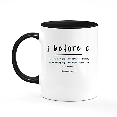 I Before E Mug One Size Black/White Funny English Teacher Gift Present End of Term Thank You