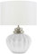 Beliani Klassische Tischlampe Keramik mit Schirm Poly-Baumwolle weiß/silber 45cm Neris