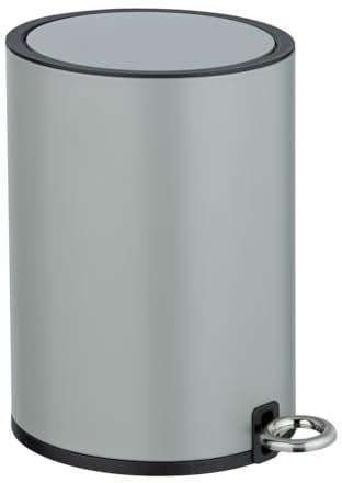 WENKO Kosmetik Treteimer Monza Easy Close Grau matt - Kosmetikeimer, Mülleimer mit Absenkautomatik Fassungsvermögen: 3 l, Stahl, 18.5 x 25.5 x 24.5 cm, Grau