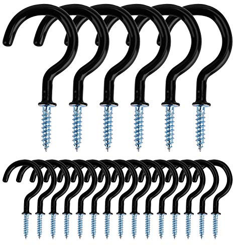 Schraubhaken Cup Haken Schrauben Vinyl Beschichtet Mehrzweckhaken 2 Zoll Ösenhaken Deckenhaken für Tasse, Windspiele, Laternen und Mehr, 20 Stück (Schwarz)