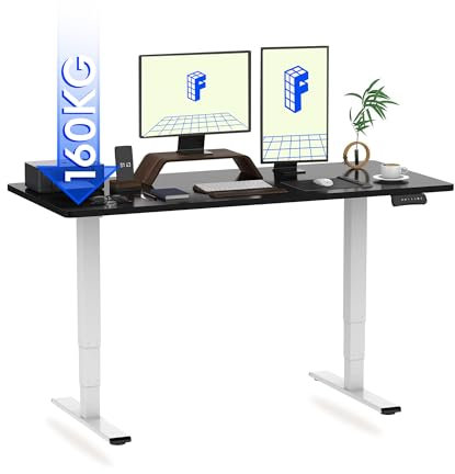 FLEXISPOT Höhenverstellbarer Schreibtisch Elektrisch, 3-Fach Teleskop & Dual-Motor, Belastbarkeit 160 KG, Bürotisch mit Memory-Funktion&Anti-Kollisionssystem(160 x 80 cm Schwarz, Gestell Weiß)