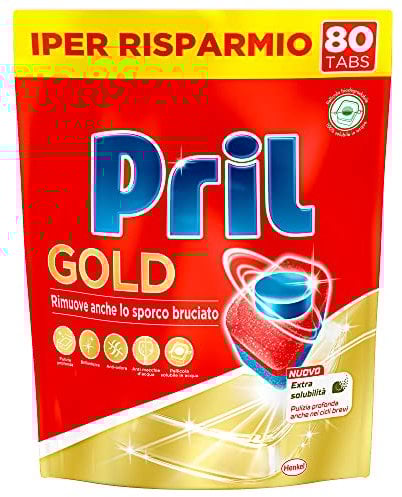 Pril Tabs Gold 12 Azioni, Detersivo per Lavastoviglie, Pulisce a Fondo Anche i Residui Ostinati, Confezione da 80 Tabs - 1520 g