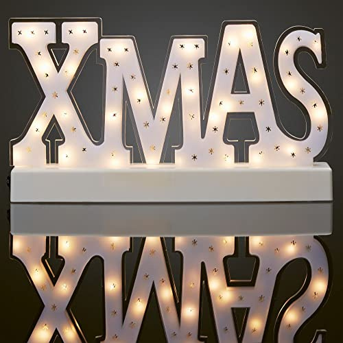 hellum LED Schriftzug Xmas, 29 LED, warmweiß, batteriebetrieben (3x AA, nicht enthalten), innen IP20, Winterdecoration, Wohnzimmer, Dekoration, Weihnachtsdecoration, 522471