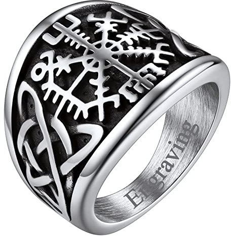FaithHeart Viking Style Fingerring Personalisierter Vegvisir Fingerring Retro Siegelring Kompass Ring mit Keltischer Knot Herren Männer Fingerring mit Gravur