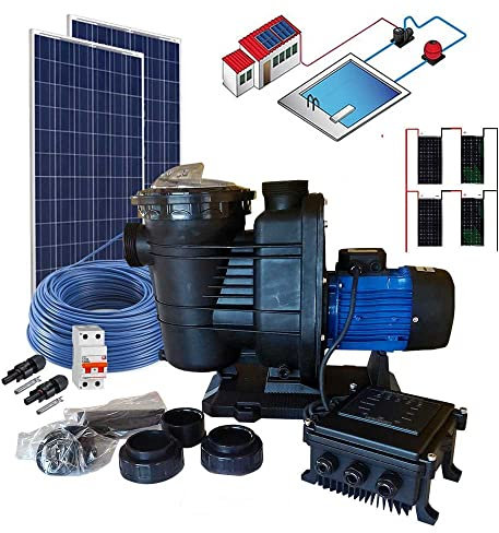 Kit Solar Bomba Depuradora de Piscina 500W 48V - Piscina limpia con Energía Solar (Estructura Paneles Tejado Teja)