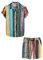 VATPAVE Herren Hawaii Hemd Blumen Sommer Outfit Männer Freizeit Kurzarm Strandhemd und Kurze Hosen 2 Teiler Set Freizeithemden für Herren Groß Mehrfarbig