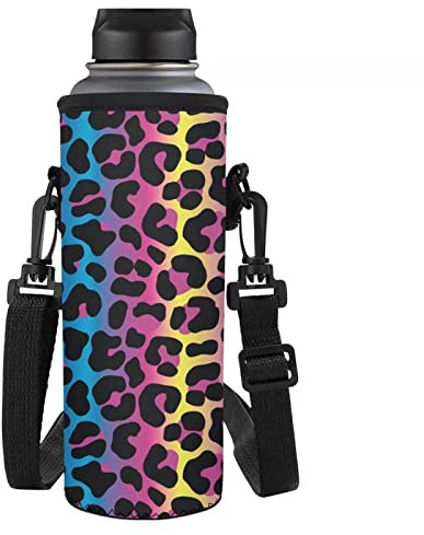 Jndtueit Colorful Leopard Print Water Bottle Carrier,Insulated Neoprene Water Bottle Sleeve Holder Cover for Gym,Sports,School