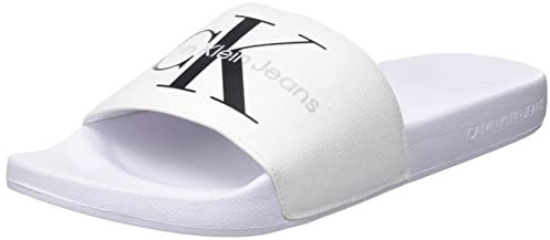 Calvin Klein Jeans Zapatillas de Baño para Hombre Slide Monogram Co Flip Flops, Blanco (Bright White/Black), 43