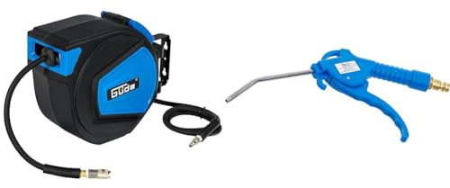 Güde 2882 Automatik Schlauchtrommel 15M & BGS 3208 | Druckluft-Ausblaspistole | 100 mm | Drukluftpistole | Griff aus blauem Nylon-Fiberglas