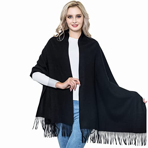 vimate Schwarzer Kaschmirschal, Winter Thick Black Cashmere Scawls and Wraps für Frauen und Männer (DE-Schwarz)