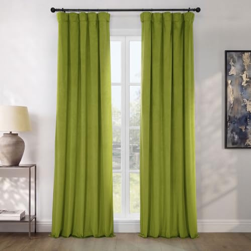 HPD Half Price Drapes Heritage Plush Velvet Curtains 96 Inches Long Room Darkening Curtains for Bedroom & Living Room 50W x 96L, (1 Panel), Dark Yellow Green