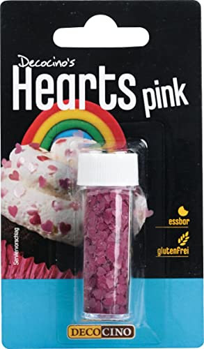 DECOCINO Pink Hearts essbare Glitzer-Streusel über 700 Stk. rosa Streudekor mit Glitter, ideal als Torten, Kuchen & Muffin Deko glutenfrei