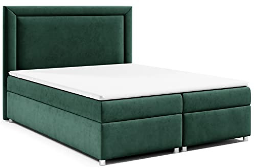 Best For Home | Boxspringbett Trinity K-3 mit Bonellfederkernmatratze H3 & 7 cm PUR-Schaum-Topper|Bettkasten mit Federmechanismus | Boxspringbett200x200|Polsterbett 200x200|Doppelbett200x200