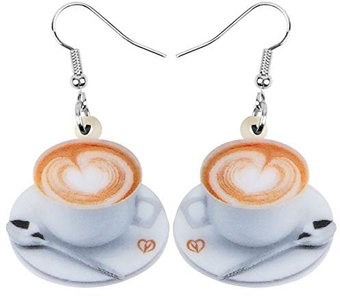 LONYOO Acryl Kaffeetasse Ohrringe Baumeln Drop Sweet Drink Schmuck Löffel Ohrringe für Frauen Mädchen Trendy Geschenke (Weiß)