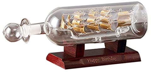 EBOOBA Schiff Einer Flasche Glas Sockel Dekorative Ornamente Vintage Hause Dekor Dekoration ZubehöR(Golden)