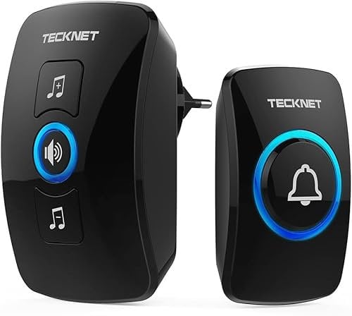 TECKNET Campanello senza fili, IP65, campanello senza fili, impermeabile, con 60 melodie e 5 livelli di volume, kit per porta di casa con flash LED e 1 ricevitore, 1 trasmettitore, portata 400 m