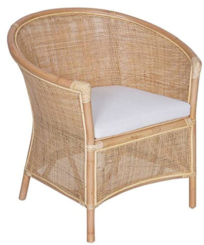 Casa Moro Rattan-Sessel Sumatra Natur mit Kissen XXL Armlehnstuhl aus Natur-Rattan handgeflochten | Boho Chic Korb-Stuhl Korb-Sessel | Retro-Stuhl für Garten Terrasse Esszimmer | CF2250