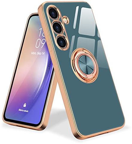 Urarssa Kompatibel mit Samsung Galaxy A54 5G Hülle Grau | Galvanik Glänzend Handyhülle Weiche Mode Case mit 360 Grad Ring Ständer Schutzhülle, Stoßfest