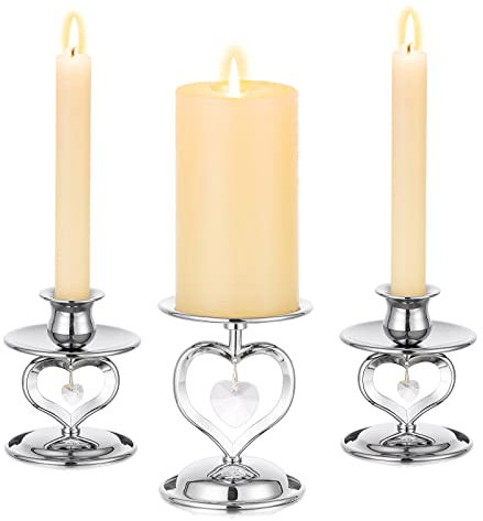 Romadedi Kerzenhalter Stabkerze Stumpenkerzen Silber - 3er Set Unity Kerzenständer Metall Vintage Morden Deko für Hochzeit Tischdeko Weihnachten Wohnzimmer Adventskranz