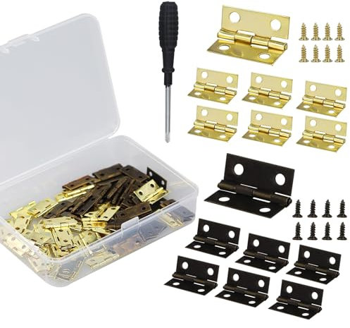 60 Pcs Antique Mini Hinges 15 * 18 mm Small Hinges for Dolls House with 240 Screwsfor DIY Crafts Wooden Box Toys Cabinet Drawer,with Screwdriver and Plastic case