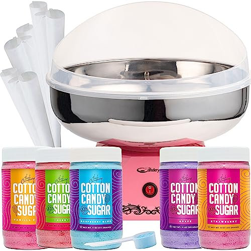 Candery Candy Cotton Machine con ciotola in acciaio inox 2.0 e pacchetto filo interdentale, filato di zucchero, caramella senza zucchero per feste di compleanno, fiere, festival, include 5