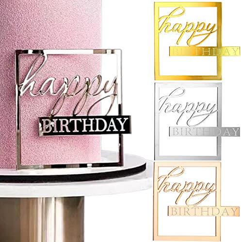 3Stück Happy Birthday Cake Topper, Spiegel Acryl Happy Birthday Tortendeko Geburtstag Torten Topper Kuchendeko Tortenaufleger Mädchen Kuchen Deko Caketopper Cake Decoration Torten Deko Geburtstagsdeko