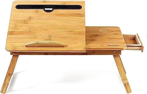 Laptop-Betttisch, Holz-Laptop-Schreibtisch, tragbar, klappbar, Sofa, Bett, Notebook-Ständer, Studiertisch mit Schublade + Getränkehalter + Telefon (Color : Wood Color, Size : S)