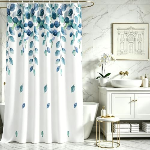 Lerores Duschvorhang 260x200cm Grün Blätter Pflanze Beschwerter Saum Antischimmel Textil, Wasserabweisend, Waschbar Polyester Stoff Badevorhänge für Badezimmer, Badewanne mit 16 Duschvorhangringe